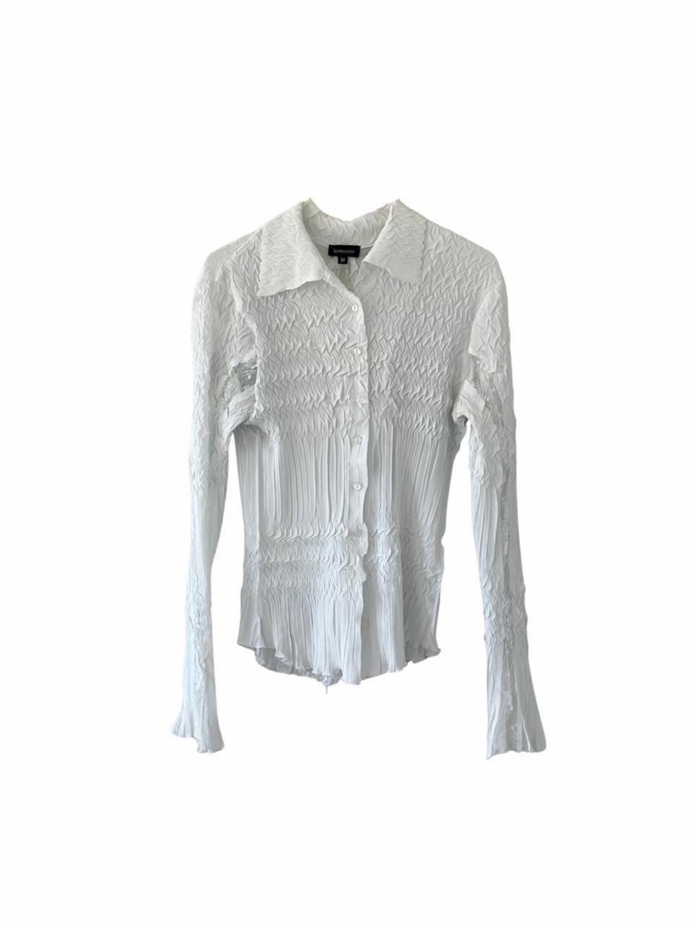 Komarov White Crinkle Button-Down Blouse